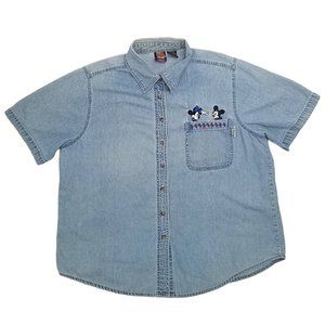 Vtg Mickey Unlimited Womens 18/20 Denim Short Sleeve Button Up Minnie Embroidere